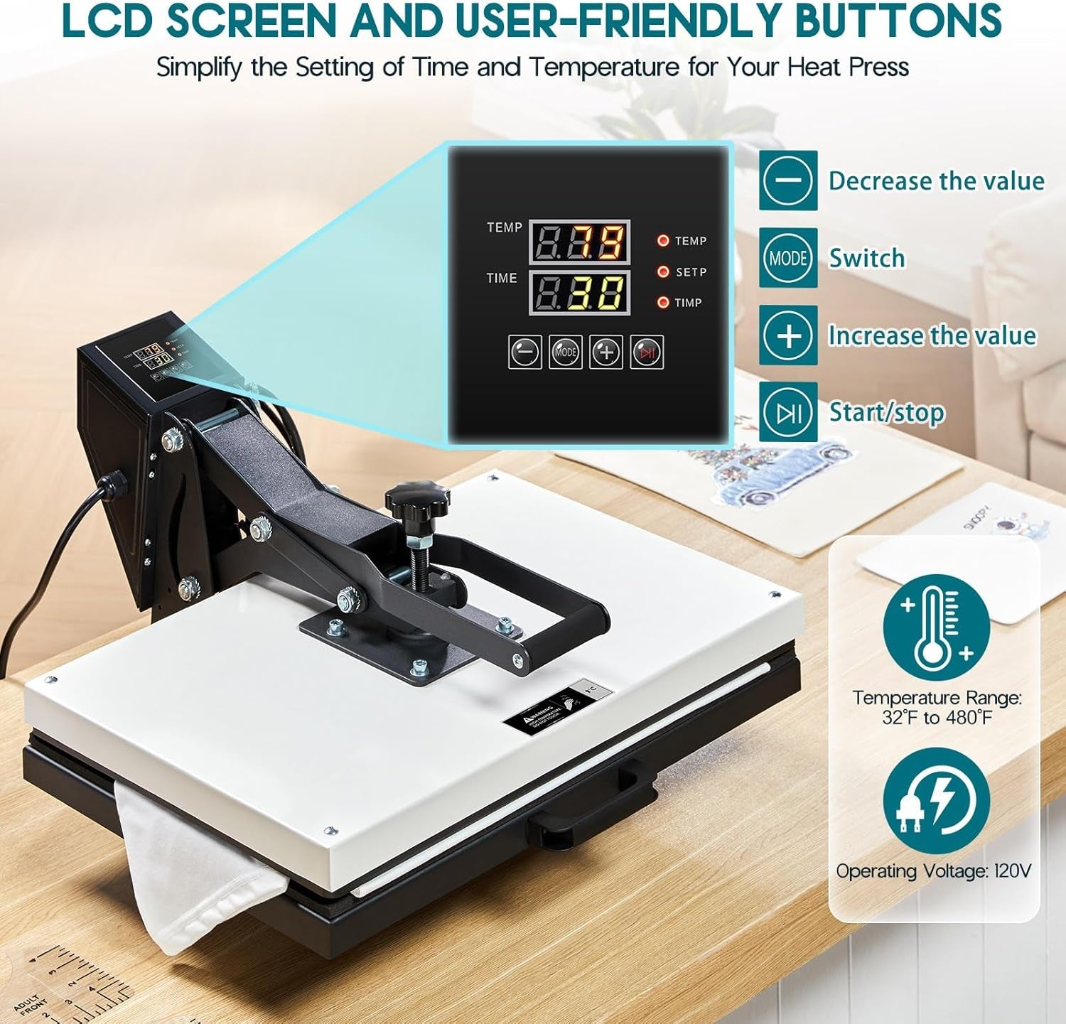 SPECRAFT 16X24 Heat Press, Industrial Digital Sublimation Machine for T-Shirts, Clamshell Design with Sewing Rulers, White