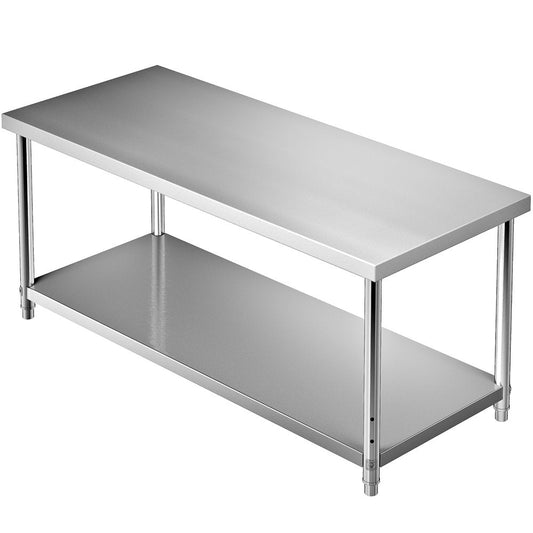 Stainless Steel Prep Table, 72 X 30 X 34 Inch, 550Lbs Load Capacity Heavy Duty Metal Worktable with Adjustable Undershelf, Commercial Workstation for Kitchen Restaurant Garage Backyard