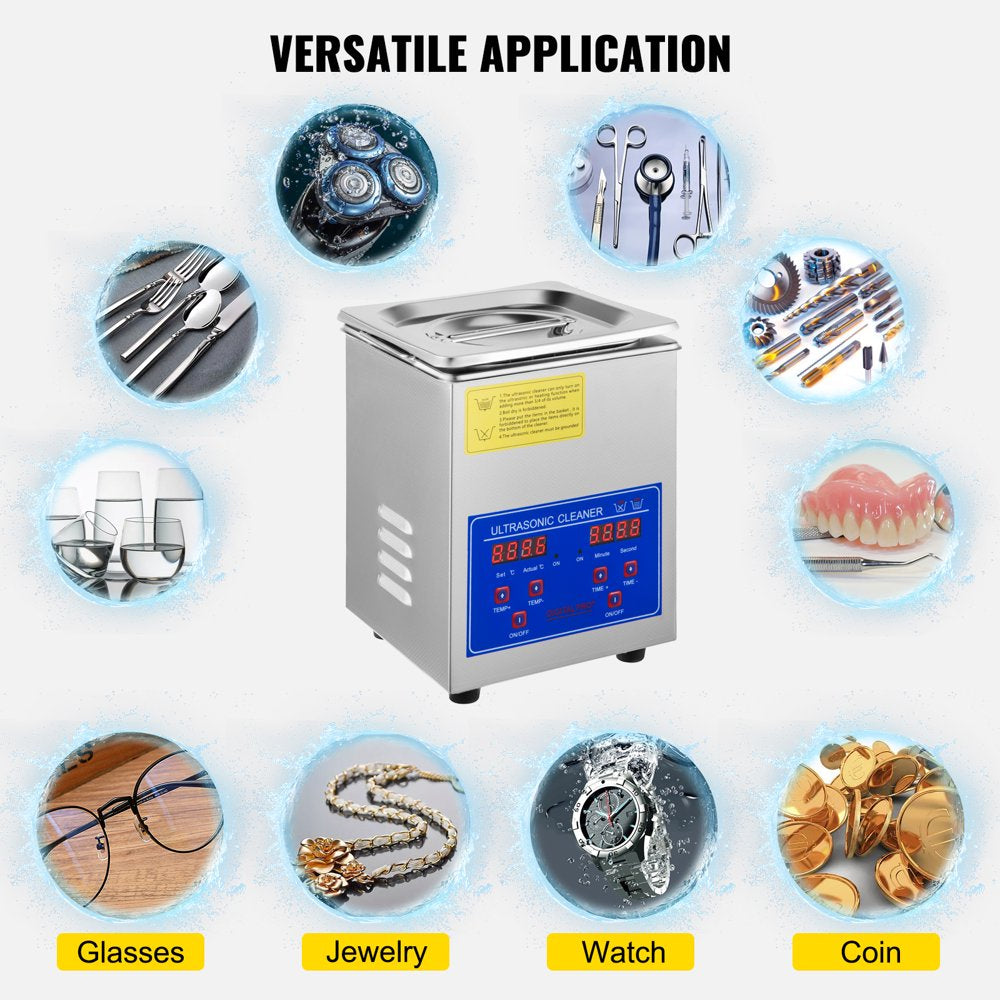 brand 2L Ultrasonic Cleaner Stainless Steel Professional Digital Machine W/Timer 40Khz ​110V, Fcc/Ce/Rohs Certified for Jewelry Watch Glasses Diamond Eyeglass Small Parts Cleaning