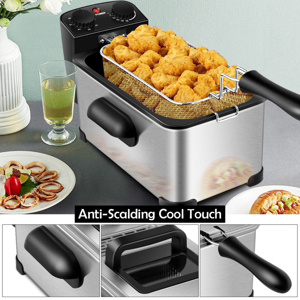 3.2 Quart Electric Deep Fryer 1700W Stainless Steel Timer Frying Basket