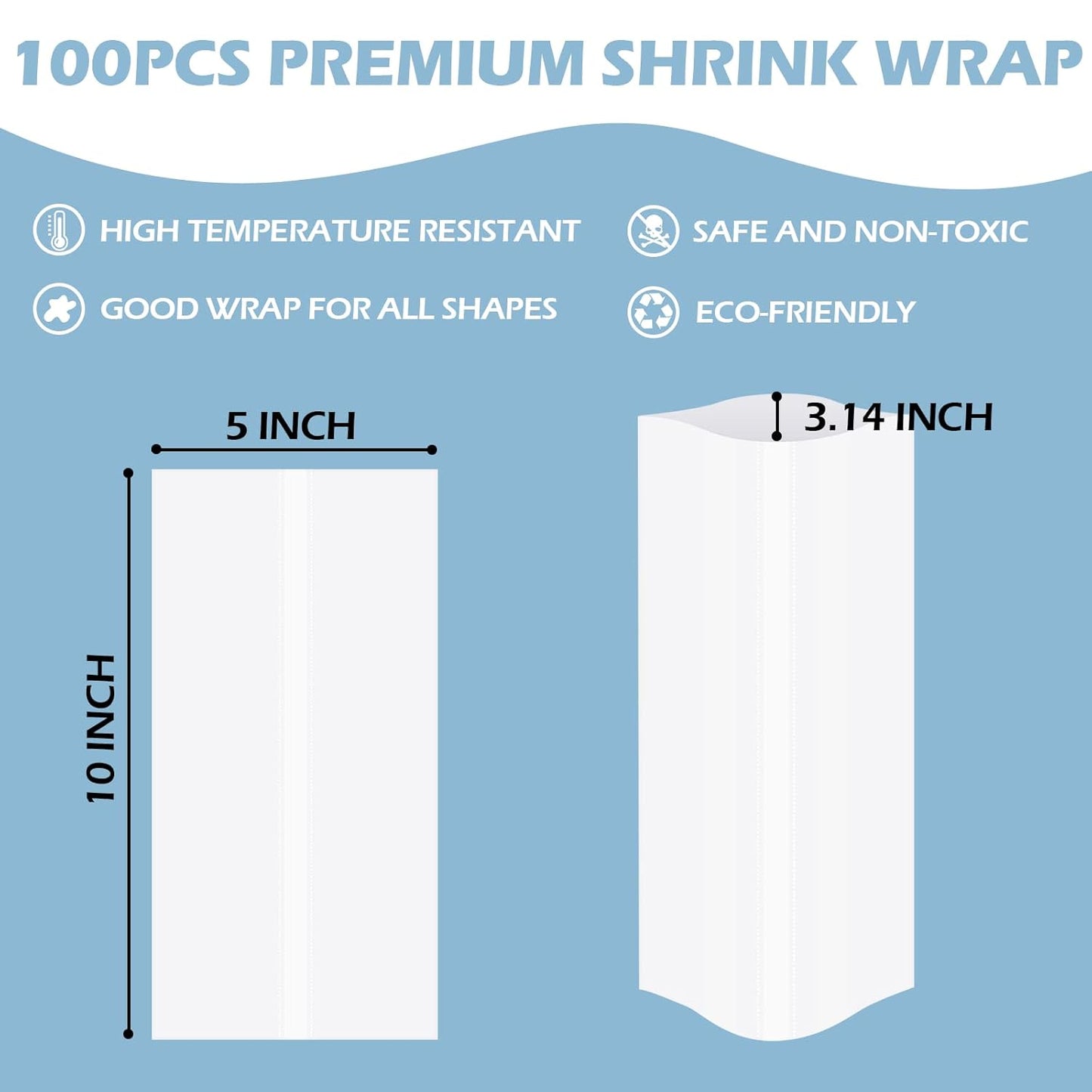 Shrink Wrap for Sublimation Tumblers 5X10 Inch - 50PCS Sublimation Shrink Wrap Sleeves, Heat-Resistant Tumbler Shrink Wrap Film