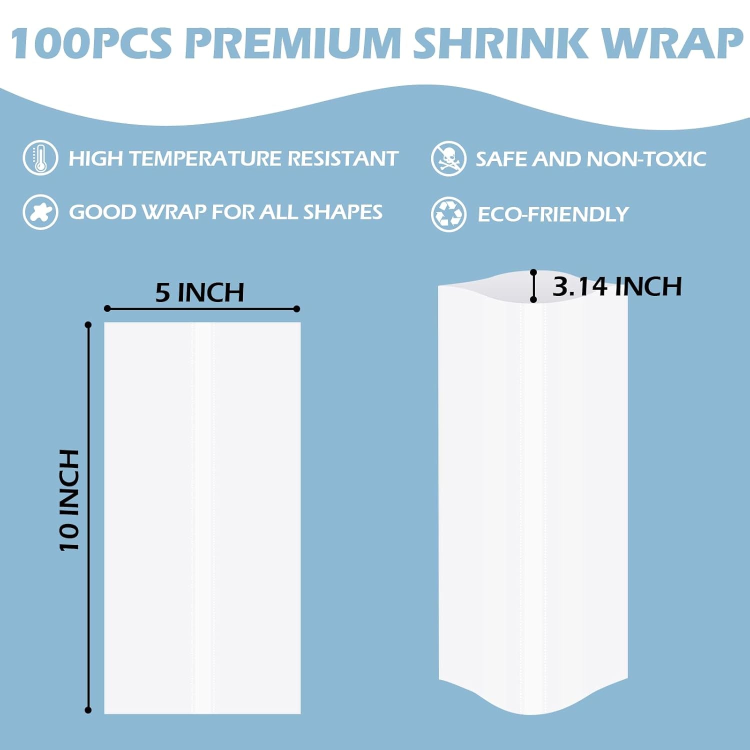 Shrink Wrap for Sublimation Tumblers 5X10 Inch - 50PCS Sublimation Shrink Wrap Sleeves, Heat-Resistant Tumbler Shrink Wrap Film