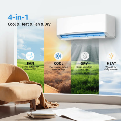 12000 BTU Mini Split Air Conditioner & Heater with Inverter, 17 SEER2 115V Energy Saving AC Unit Cools Rooms up to 750 Sq. Ft, Complete Installation Kit