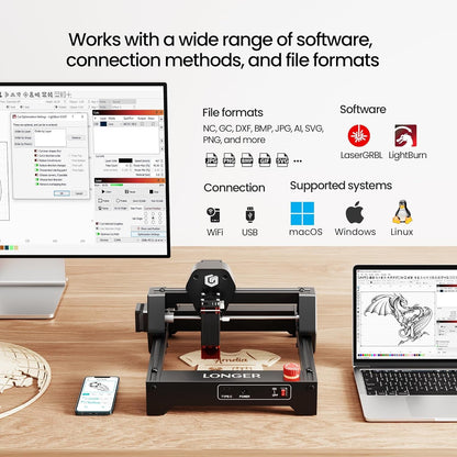 LONGER RAY5 Laser Engraver 3500Mw High Precision 0.04 * 0.04Mm Mini Laser Cutter and Engraving Machine 130X140Mm Working Area for Wood Metal Acrylic Glass