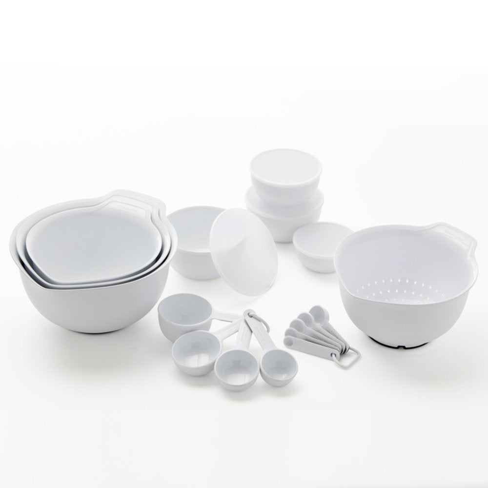 21-Piece Plastic with Non-Skid Bottom Mixing Bowl and Measuring Set White