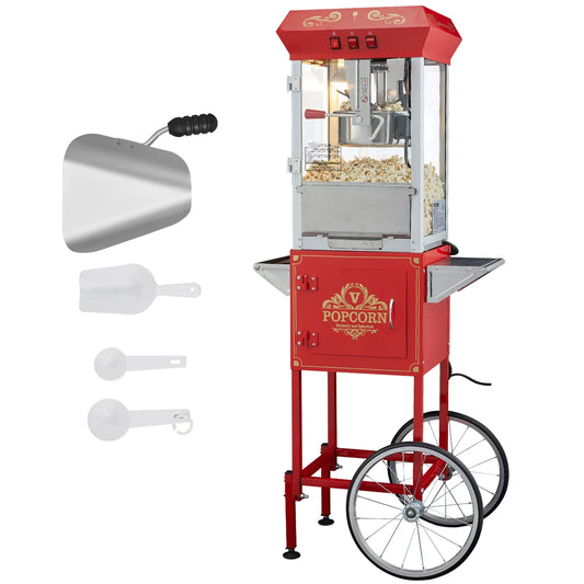 Popcorn Popper Machine with Cart 8 Ounce Vintage Style Popcorn Maker with Cart 850W 48 Cups, Red