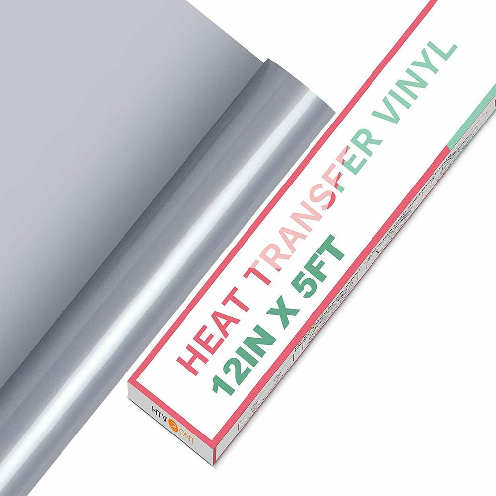 HTV Vinyl Silver Heat Transfer Vinyl Roll - 12In X5Ft PU Vinyl HTV Iron on Vinyl Easy to Cut & Weed for Heat Vinyl Design (Silver)