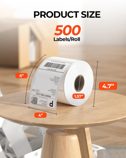 MUNBYN Thermal Direct Shipping Labels, 4X6 Labels for Thermal Printer, 500 Sheets/1 Rolls, Commercial Grade