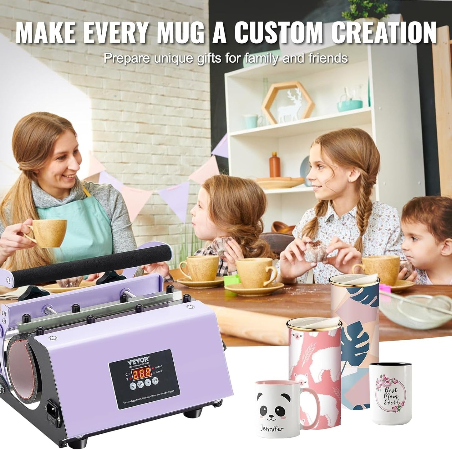 VEVOR Tumbler Heat Press Machine, 11-30Oz Mug Press, Heat up Fast and Even, Tumbler Press with Sublimation Paper, Tape and Gloves, Temp and Time Setting, for Sublimation Tumblers, Cups, Mugs, Purple