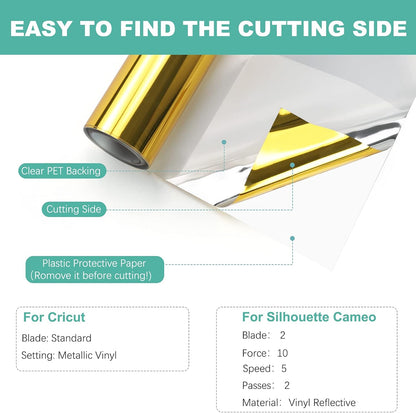 Silver & Gold Chrome Vinyl - 12" X 10FT Mirror Metallic Silver Vinyl - Easy to Weed & Transfer