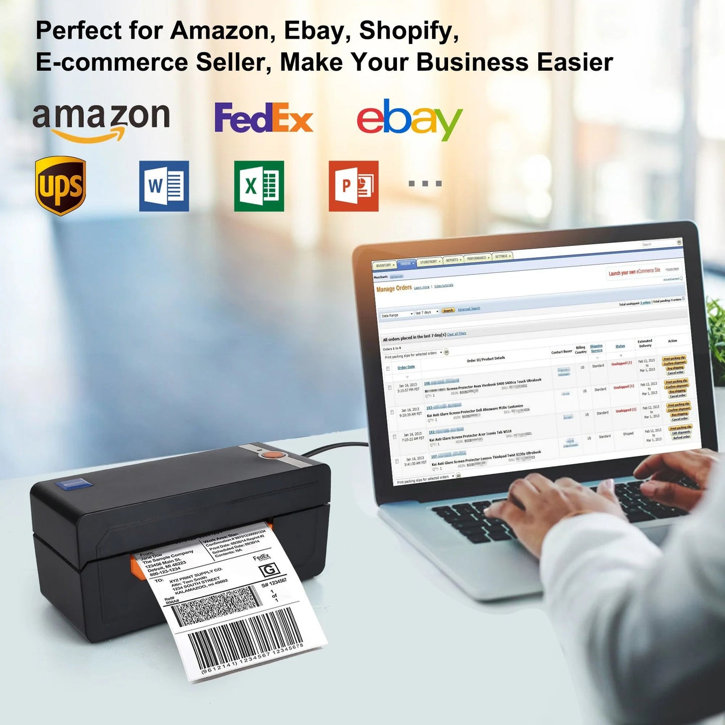 Thermal Label Printer, 4X6 Shipping Label Printer with Holder, High Speed
