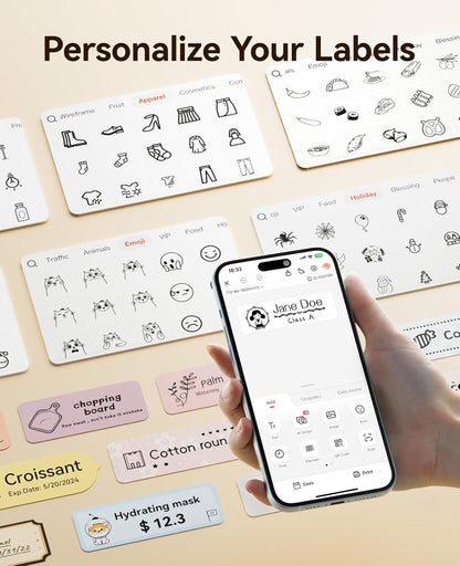 Label Maker Machine Bluetooth Label Printer for School Home Office Organization, Wireless Mini Labeler D110 Upgraded Version, Label Machine with Label, White