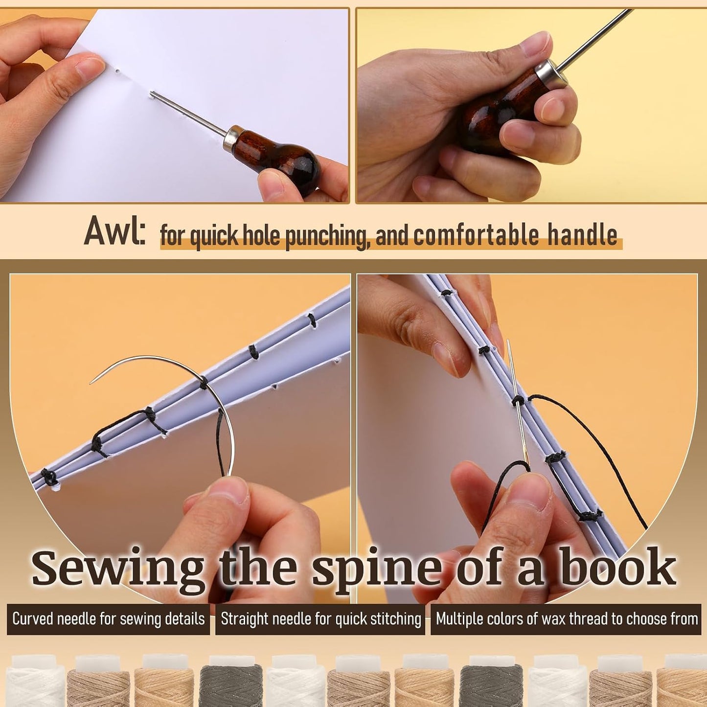 Book Binding Kits Bookbinding Kit Book Binding Materials Bone Folder Tool | 33 Pcs Paper Folding Tool Book Binding Supplies with Sewing Needle Waxed Thread Steel Ruler Awl for Bookbinding