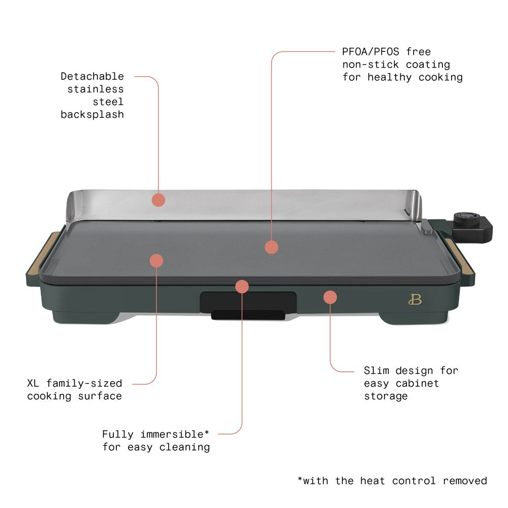 XL Electric Griddle 12" X 22"- Non-Stick, Thyme Green by Drew Barrymore