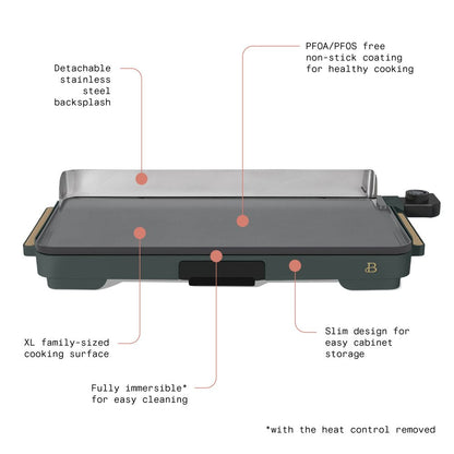 XL Electric Griddle 12" X 22"- Non-Stick, Thyme Green by Drew Barrymore