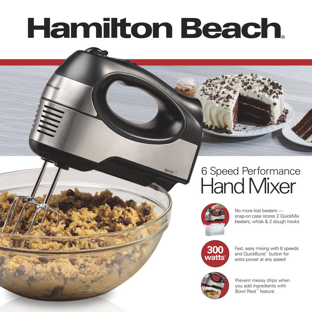 6 Speed Performance Hand Mixer, Includes Case, 5 Attachments, Stainless Steel, 62646F