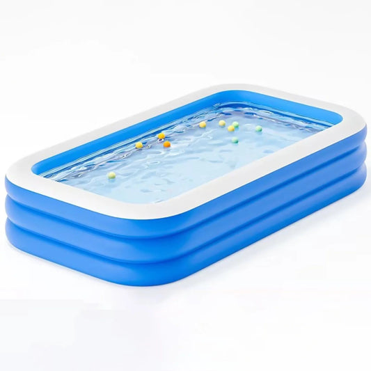 113'' Inflatable Swimming Pool, Large Kids Outdoor Pools with Wireless Pump, Blue