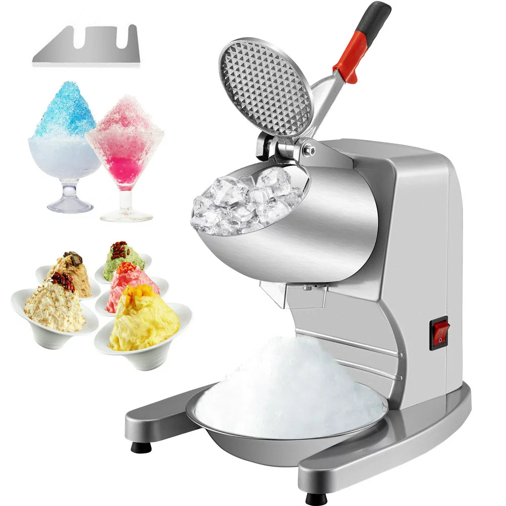 brand Electric Ice Shaver Crusher Snow Cone Maker Machine with 4 Stainless Steel Blades 220LB/H Shaved Ice Machine 300W