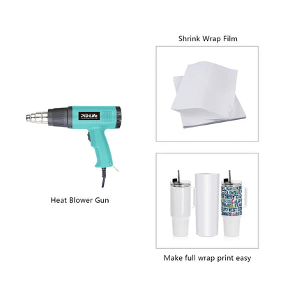 Sublimation Oven Tools Starter Kits Bundle with Heat Blower Gun, Heat Tape,Cup Cradle,Binder Clip,Y-Shaped Ruler,Sublimation Paper and Shrink Wrap Film