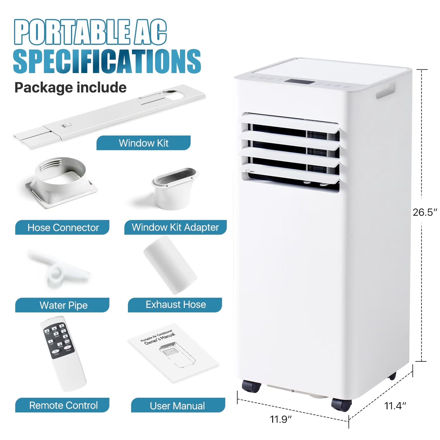 Dateyes 10000 BTU 4-In-1 Smart Portable Air Conditioner, Standing Cooling Unit with APP & Remote Control, Cooling, Dehumidifier & Fan Functions, 55Db Quiet Operation for Bedroom & Indoor Spaces