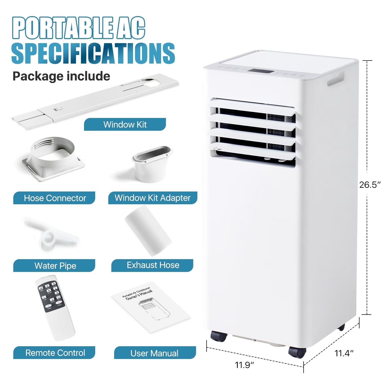 Dateyes 10000 BTU 4-In-1 Smart Portable Air Conditioner, Standing Cooling Unit with APP & Remote Control, Cooling, Dehumidifier & Fan Functions, 55Db Quiet Operation for Bedroom & Indoor Spaces