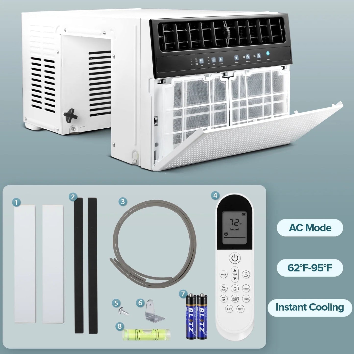 Window Air Conditioner, 12,000 BTU Ashrae Cools 550 Sq.Ft, Window AC Unit 6-In-1 Mode, 24-Hour Timing, Remote Control of Room/Office/Apartment
