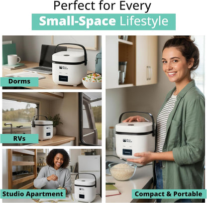 Rice Robot Personal Rice Cooker, Pfas-Free, Nonstick. 1 Quart Capacity, with Stainless Steel Steamer Tray, Measuring Cups, Recipe Book with 60 Recipes, and Serving Spoon, as Seen on TV