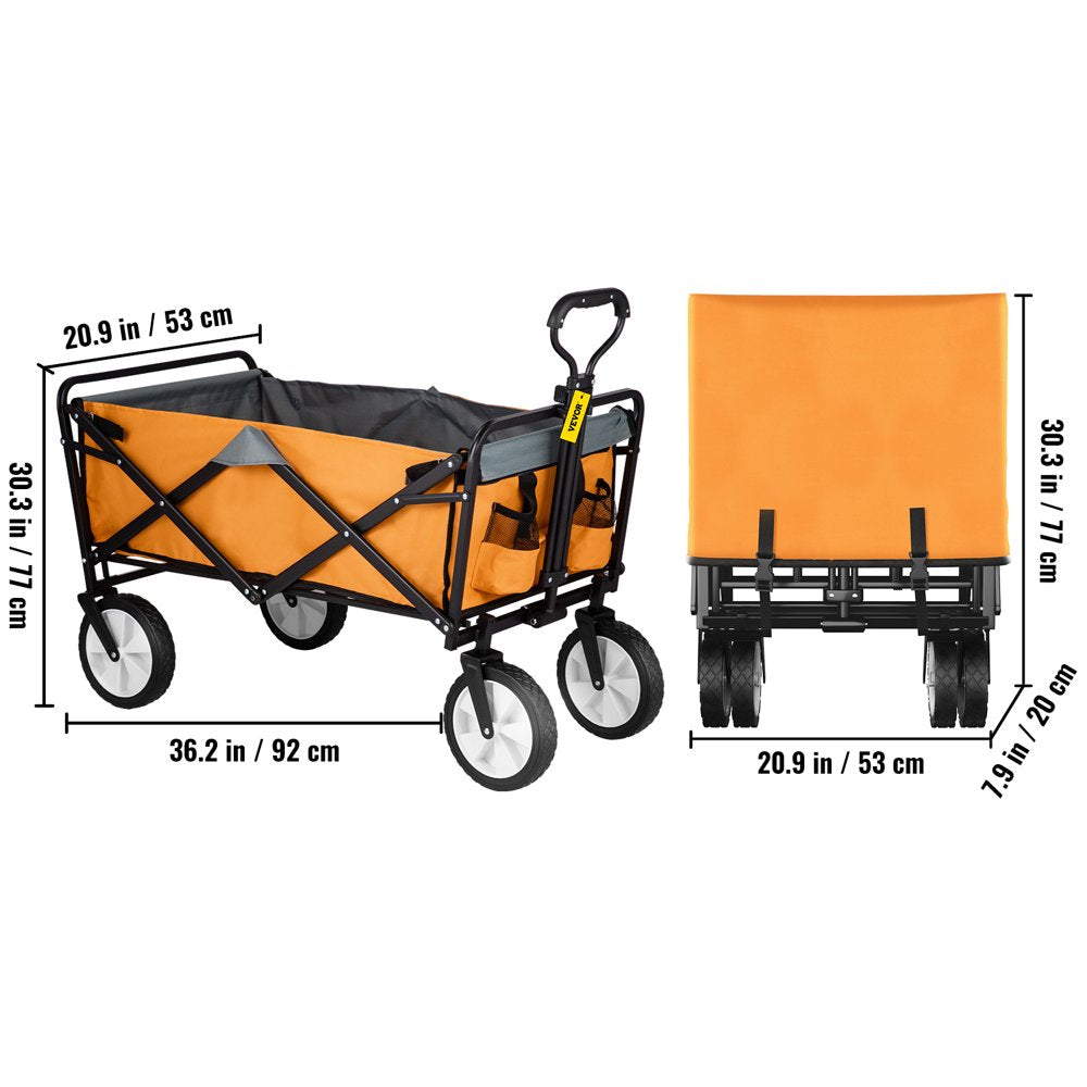 brand Collapsible Wagon Cart ,Folding Wagon Cart , 176 Lbs Load Beach Wagon Oversized Wheels, Portable Folding Wagon Adjustable Handles for Beach, Garden, Sports, Camping, Orange & Gray