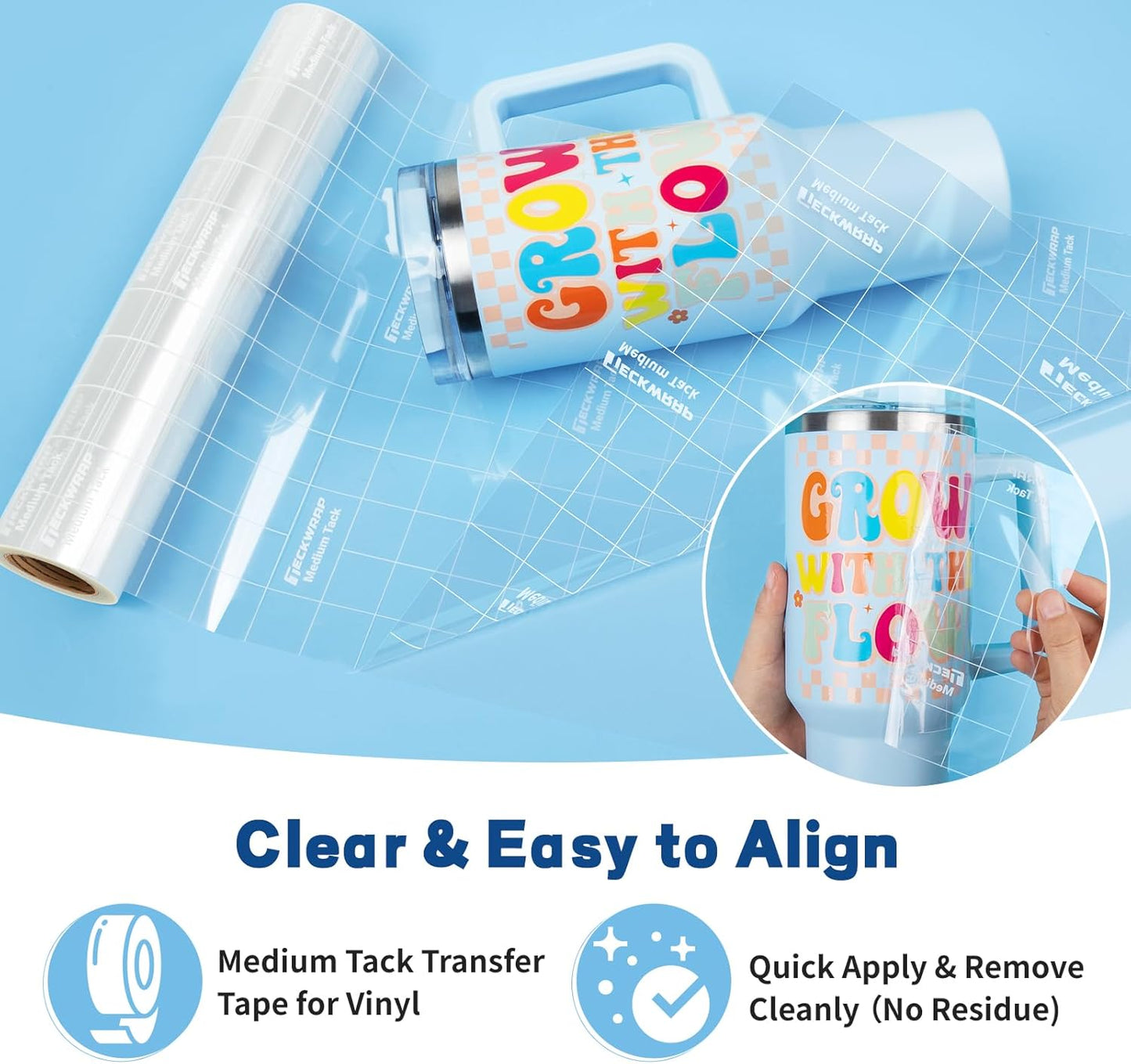 Clear Transfer Tape for Vinyl 12" X 30FT – Grid Alignment Transfer Tape for Permanent Vinyl, Printable HTV, Heat Transfer Mask, Iron-On Vinyl, Decals, Signs, Stickers, Craft Projects