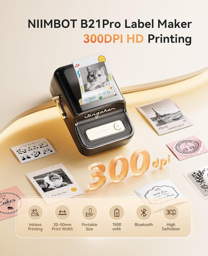 NIIMBOT B21 Pro Label Maker, 300DPI HD Label Printer, Ideal for Notes,Photos, Study Graphics, Memo Maker,50X30Mm Label(Black)