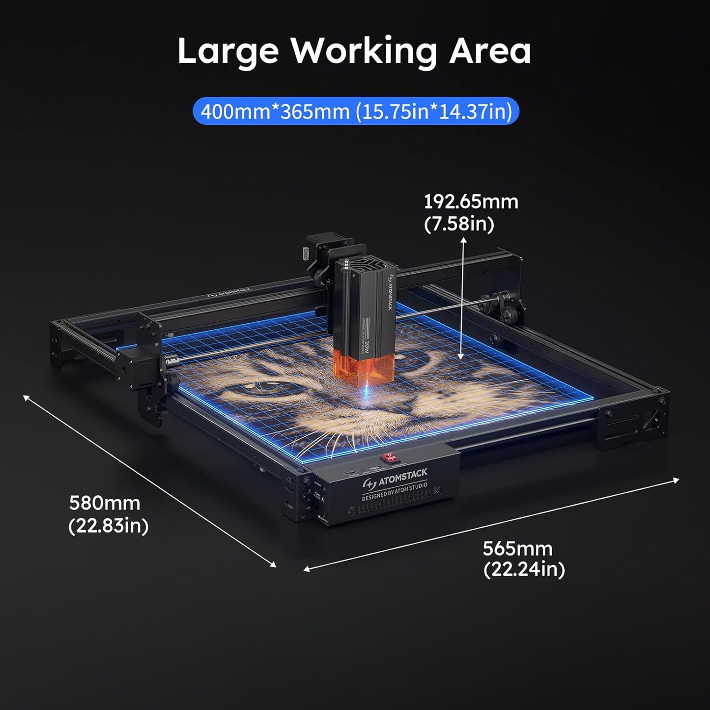 ATOMSTACK 20W A20 PRO V2 Laser Engraver with Auto Air Assist, 0.06Mm High Accuracy Laser Cutter for Wood, Metal, Acrylic and Glass, Professional DIY Laser Engraving Machine with Eye Protection