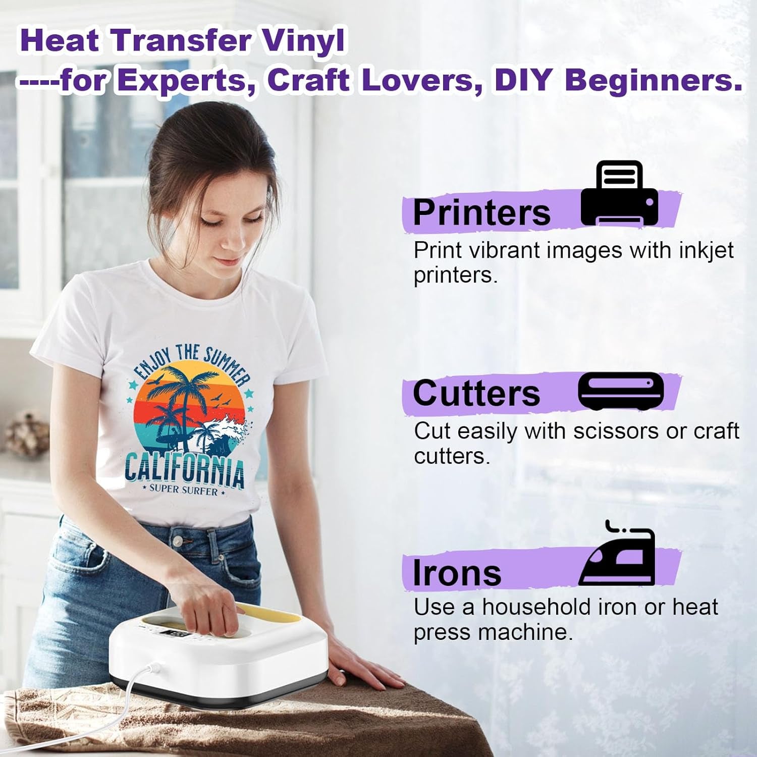 Printable Heat Transfer Vinyl & Mask Sheets for T-Shirts (Each 7 Sheets), 8.5" X 11" Inkjet Printable HTV Vinyl Iron on Transfer Paper for Light & Dark Fabric