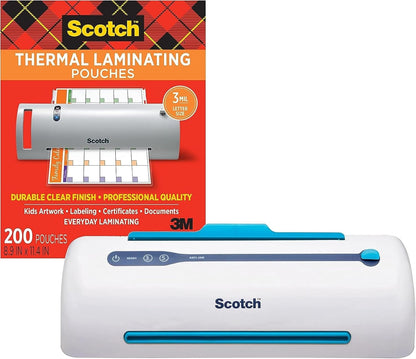 Scotch PRO Thermal Laminator and Pouch Bundle, 2 Roller System, Never Jam Technology Automatically Prevents Misfed Items (TL906) with Scotch Thermal Laminating Pouches, 200-Pack (TP3854-200)