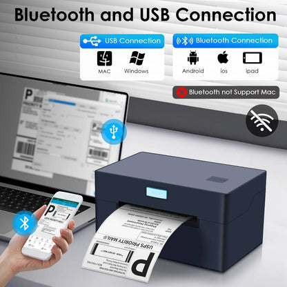 Bluetooth USB Thermal Shipping Label Printer 4X6 for Small Business Compatible with Mac, Android, Ios Widely Used for Ebay, Shopify, Etc