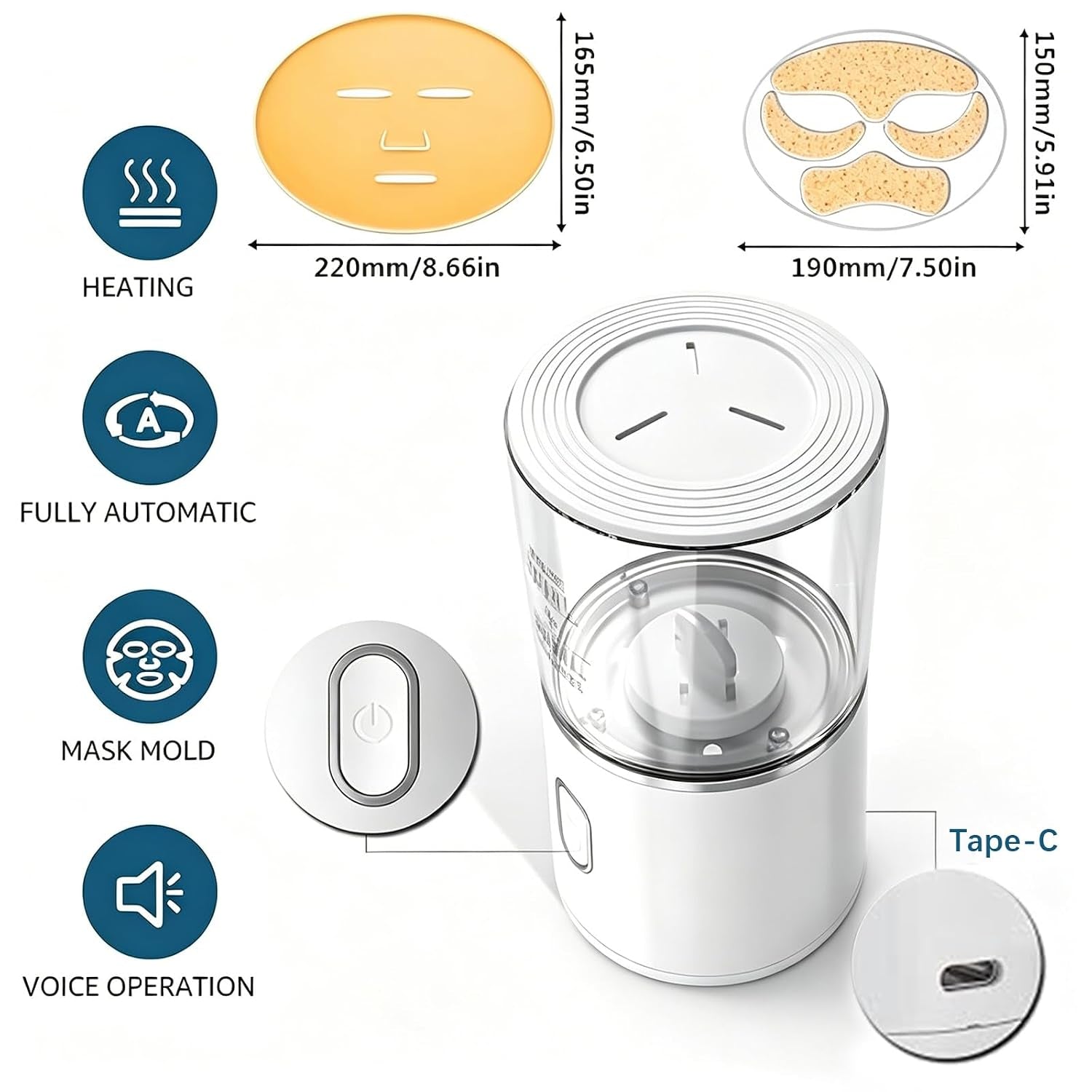 Flylin Facial Mask Machine, Face Mask Maker Multi-Function Natural Fruit Vegetable Collagen Cream Mask Machine USB Rechargeable DIY Automatic Facial Care Face Mask Maker Machine
