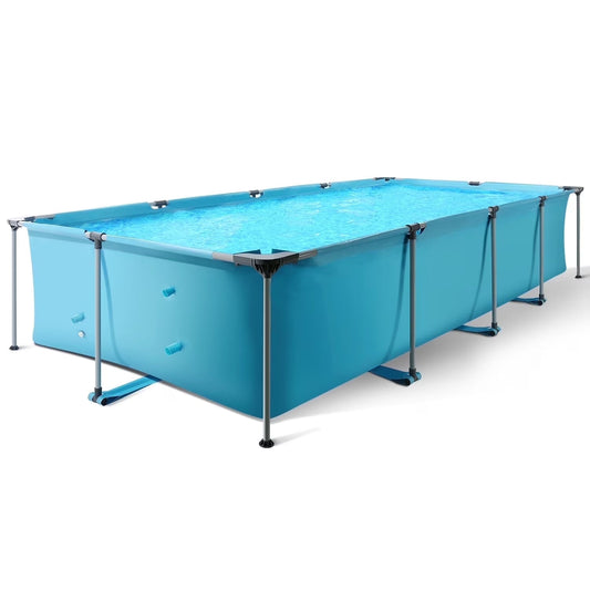 15FT Rectangular Frame Swimming Pool Metal Outdoor Backyard above Ground Pool Family Adults Splash