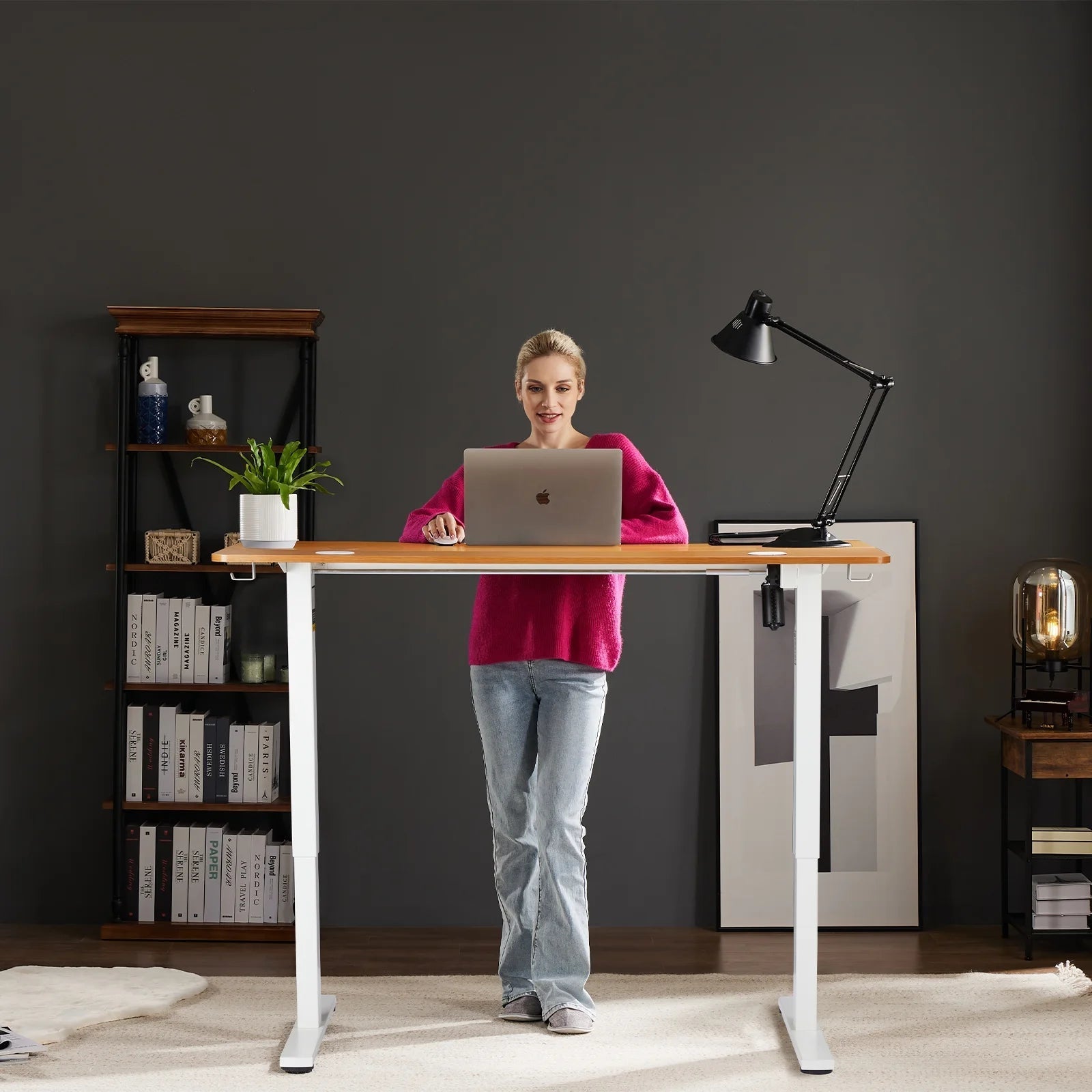 Electric Standing Desk, 55''X24'' Height Adjustable Desk, Home Office Desk with Electric Lift, Sit Stand Desk Workstation for Home Office, Oak
