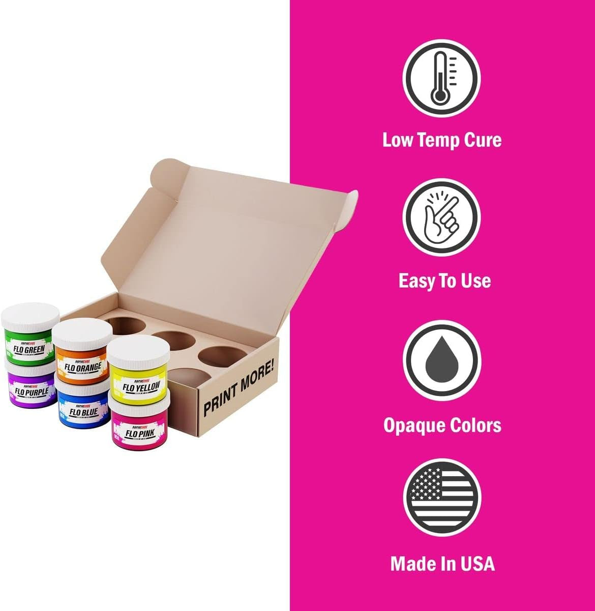 Rapid Cure Fluorescent 6 Color Plastisol Ink - Low Temp Curing, 8 Oz. by