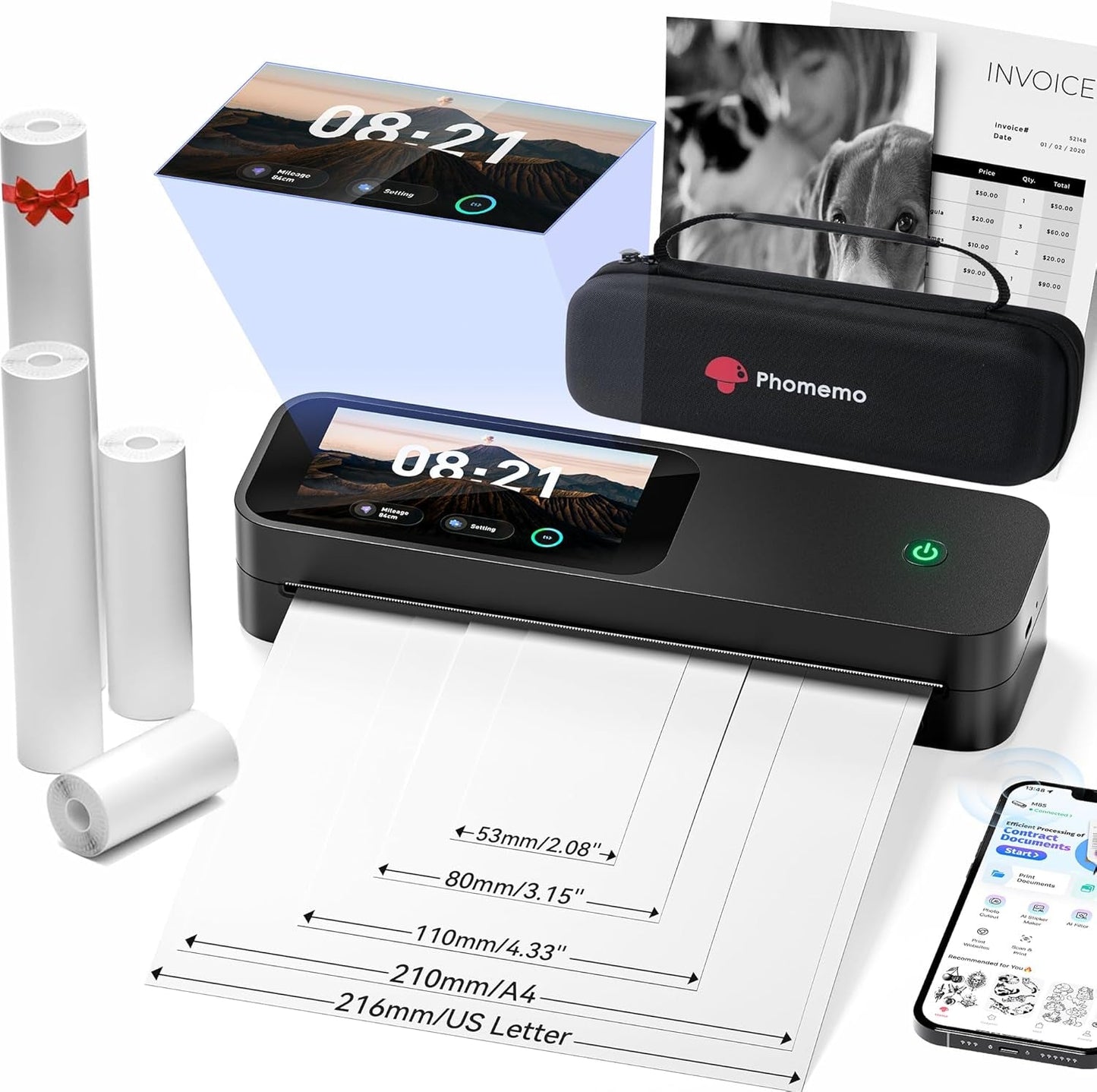 Phomemo M85 Portable Printers Wireless for Travel with Upgraded Touchscreen, Thermal Wireless Inkless Bluetooth Printer, Supports 8.5"X11"Us Letter/A4/B5/A5, Compatible with Ios, Android, Windows, Mac