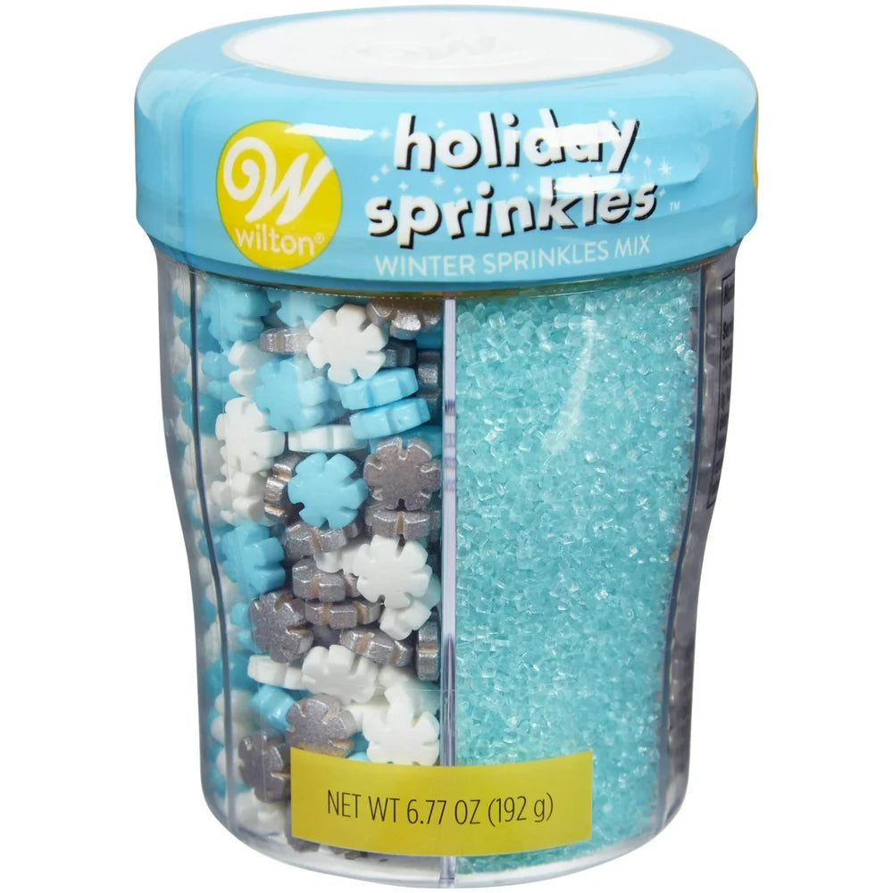 6-Cell Dessert Sprinkles Mix of Sugar, Jimmies and Nonpareils, Silver, Blue & White, 6.77 Oz.