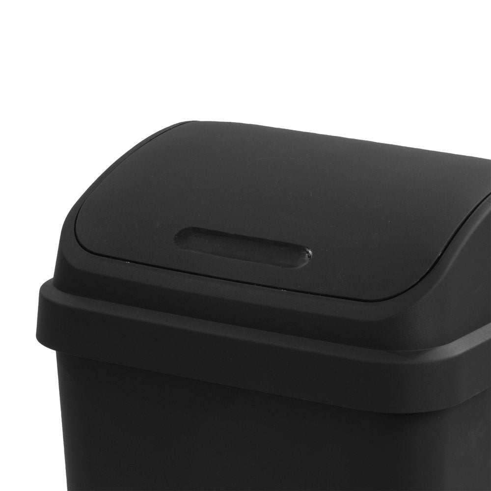 13 Gallon Trash Can, Plastic Swing Top Kitchen Trash Can, Black