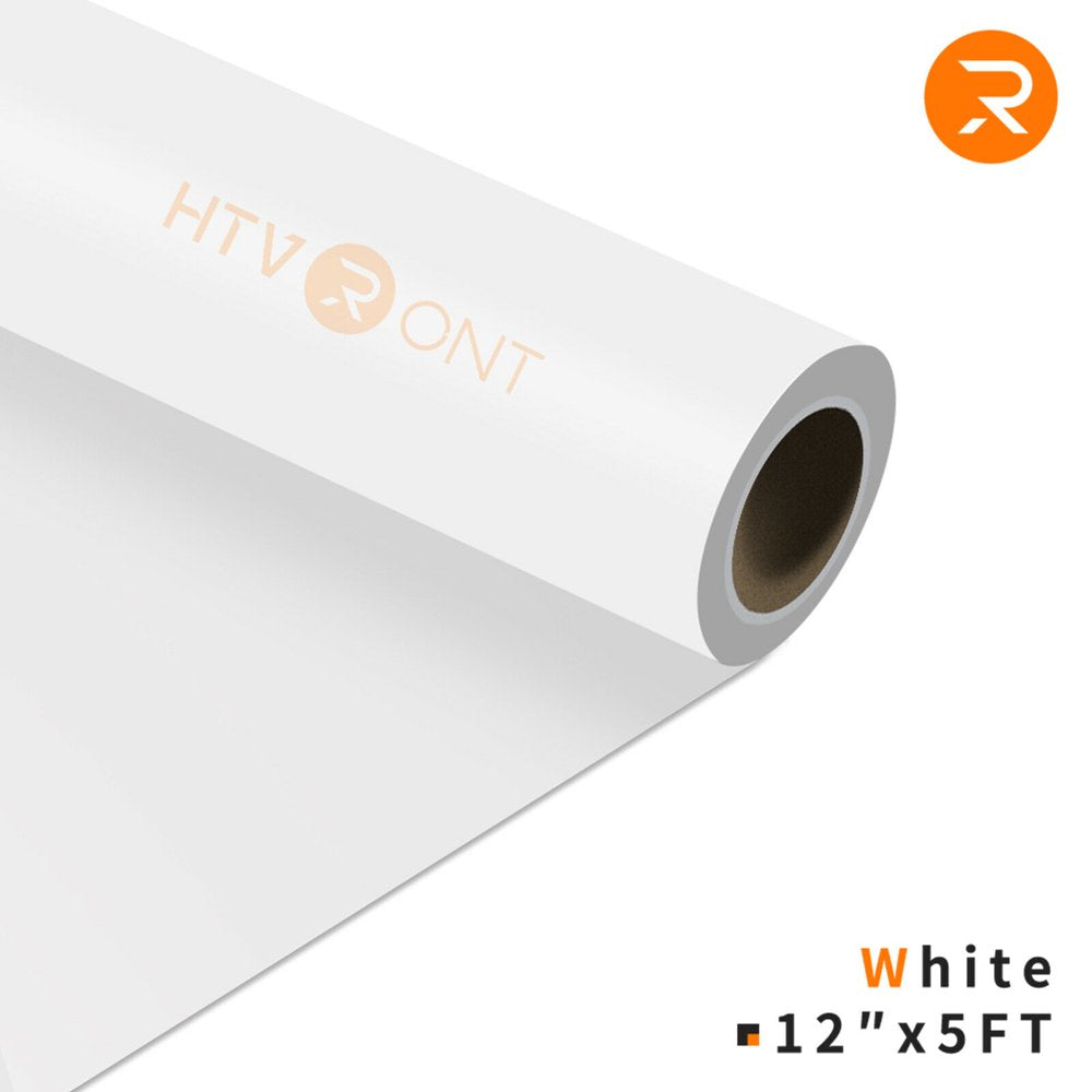 12" X 5FT Heat Transfer Vinyl White HTV Rolls for T-Shirts, Clothing and Textiles, Easy Transfers