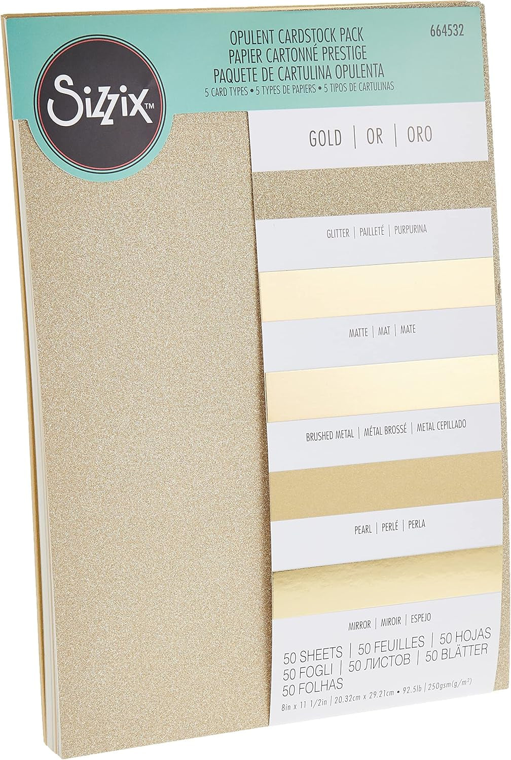 Sizzix, Gold, Surfacez-Opulent Cardstock , 50 Pack, 8X11.5 Inches
