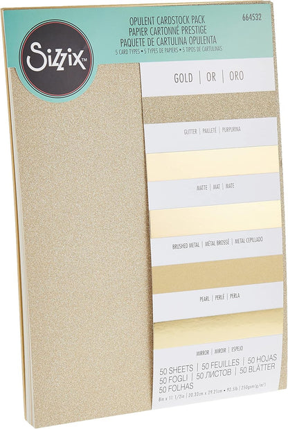 Sizzix, Gold, Surfacez-Opulent Cardstock , 50 Pack, 8X11.5 Inches