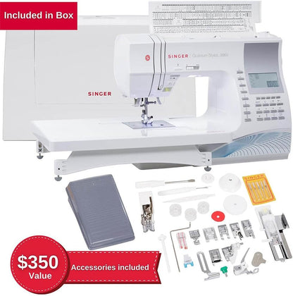 SINGER Quantum Stylist 9960 Computerized Sewing & Quilting Machine – Metal, Plastic, with Extension Table, Hard Case & Accessories, 600 Stitches, Lettering, LED Light, 1-Step Buttonhole