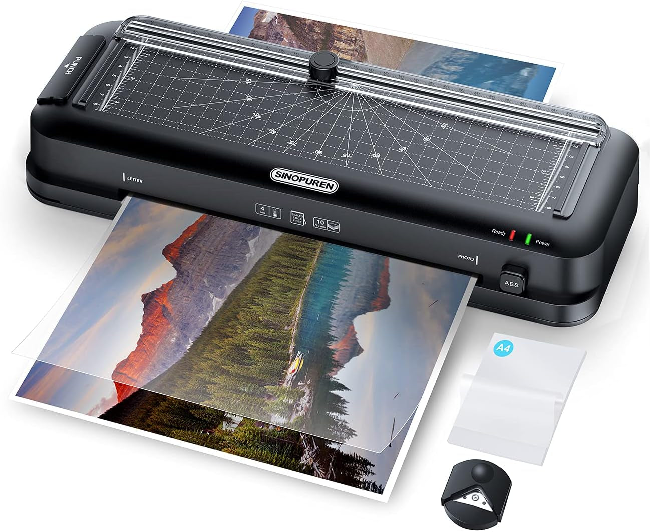 9-Inch Laminator Machine for Teachers & Home – All-In-One Jam-Free Laminator with Paper Trimmer, 2-Hole Punch, Corner Rounder, Fast 3-Min Warm-Up, 10 Pouches for School, Crafts & Office