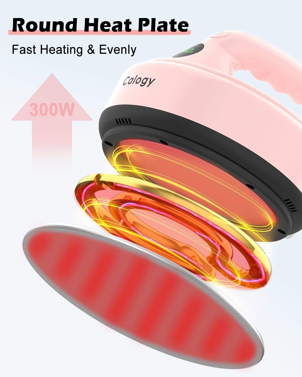 Calogy Mini Heat Press, Small round Heat Press Machine 5" Diameter, Portable Iron 4 Levels Temp Max 410℉ for Heating Transfer Sublimation Crafts, DIY Coaster, Bag, Pillow, Ceramic (Baby Pink)