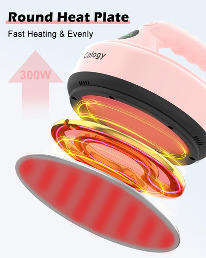 Calogy Mini Heat Press, Small round Heat Press Machine 5" Diameter, Portable Iron 4 Levels Temp Max 410℉ for Heating Transfer Sublimation Crafts, DIY Coaster, Bag, Pillow, Ceramic (Baby Pink)