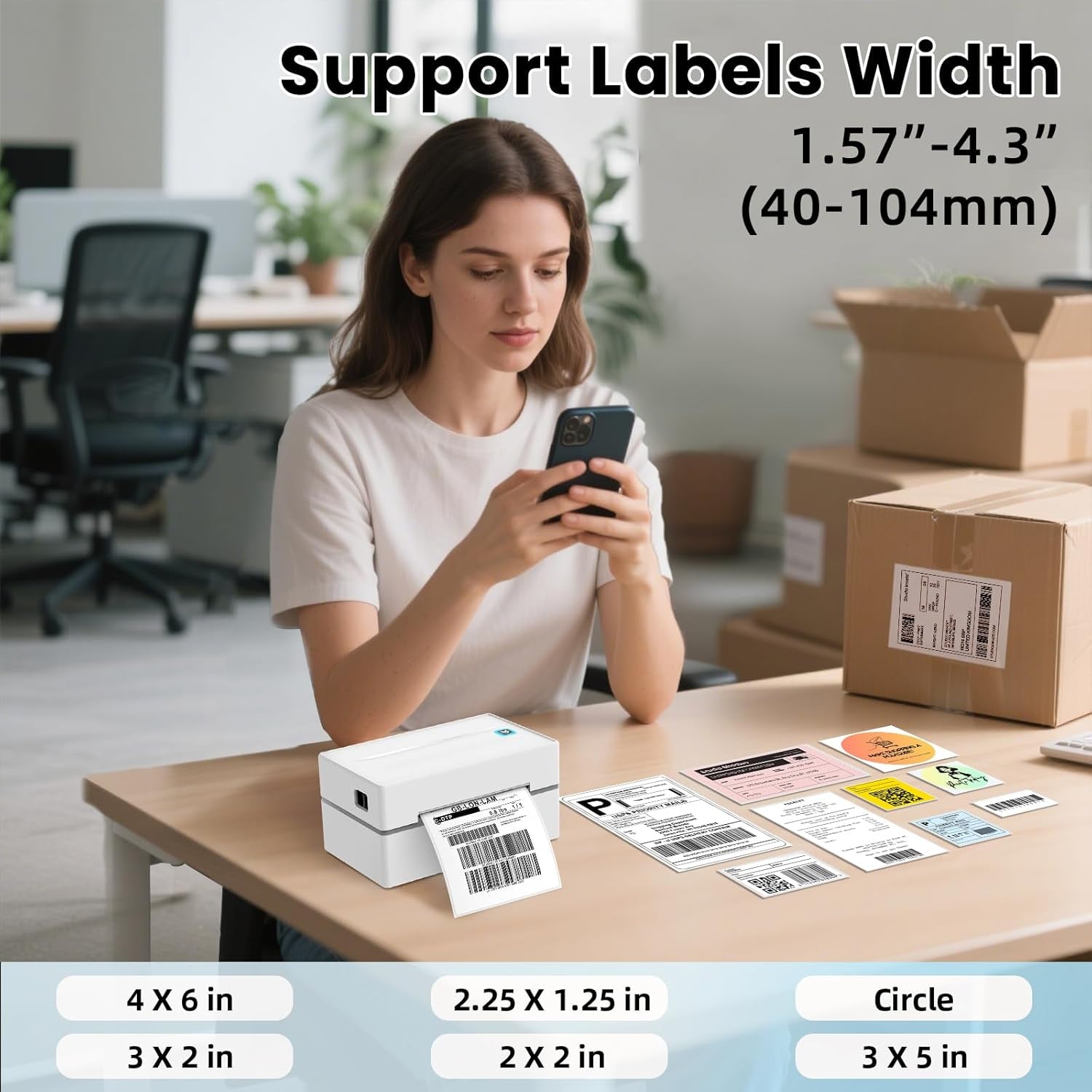 Bluetooth Thermal Label Printer, Wireless 4X6 Shipping Label Printers for Small Business, Compatible with Android&Ios and Windows, Address Label Printer for Amazon, Ebay, Shopify, Etsy, USPS