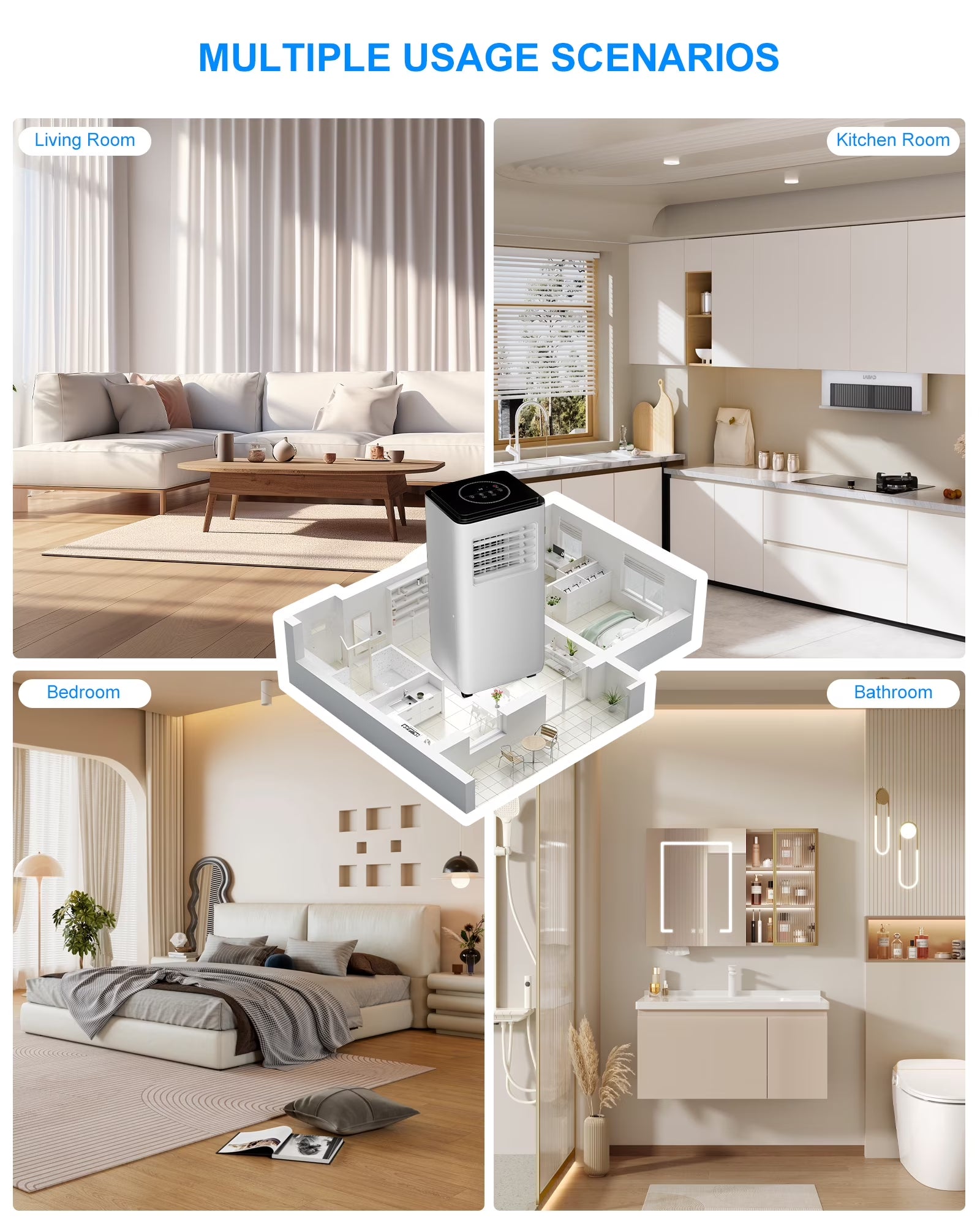 Portable Air Conditioners 10,000 BTU for Rooms up to 450 Sq.Ft. Portable AC, Dehumidifier, 24H Timer, Sleep Mode & Water Level Indication, Remote Control & Window Kit, White & Black